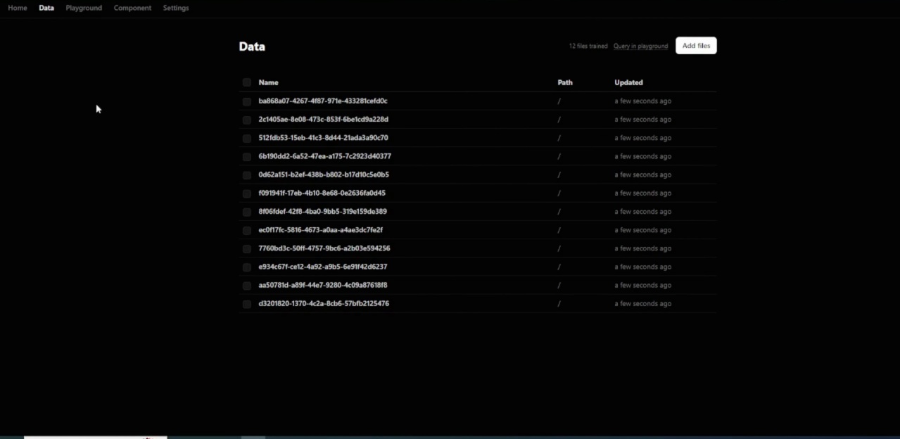 Markprompt UI screenshot of the data tab